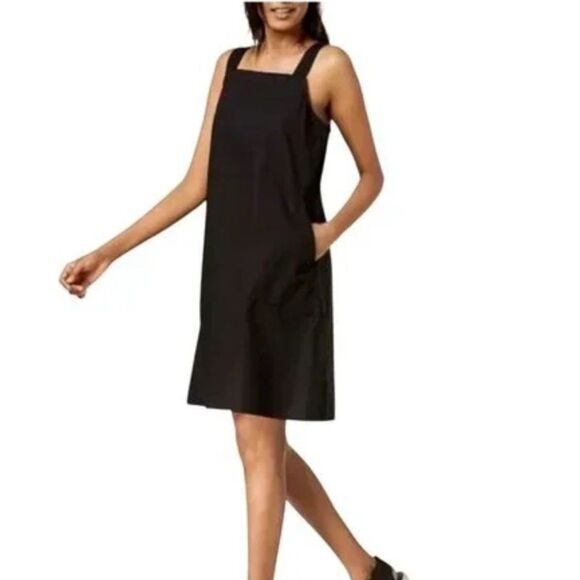 Eileen Fisher Stretch Crepe Square Neck Knee Length Jumper Dress in Black Size M - Picture 2 of 12